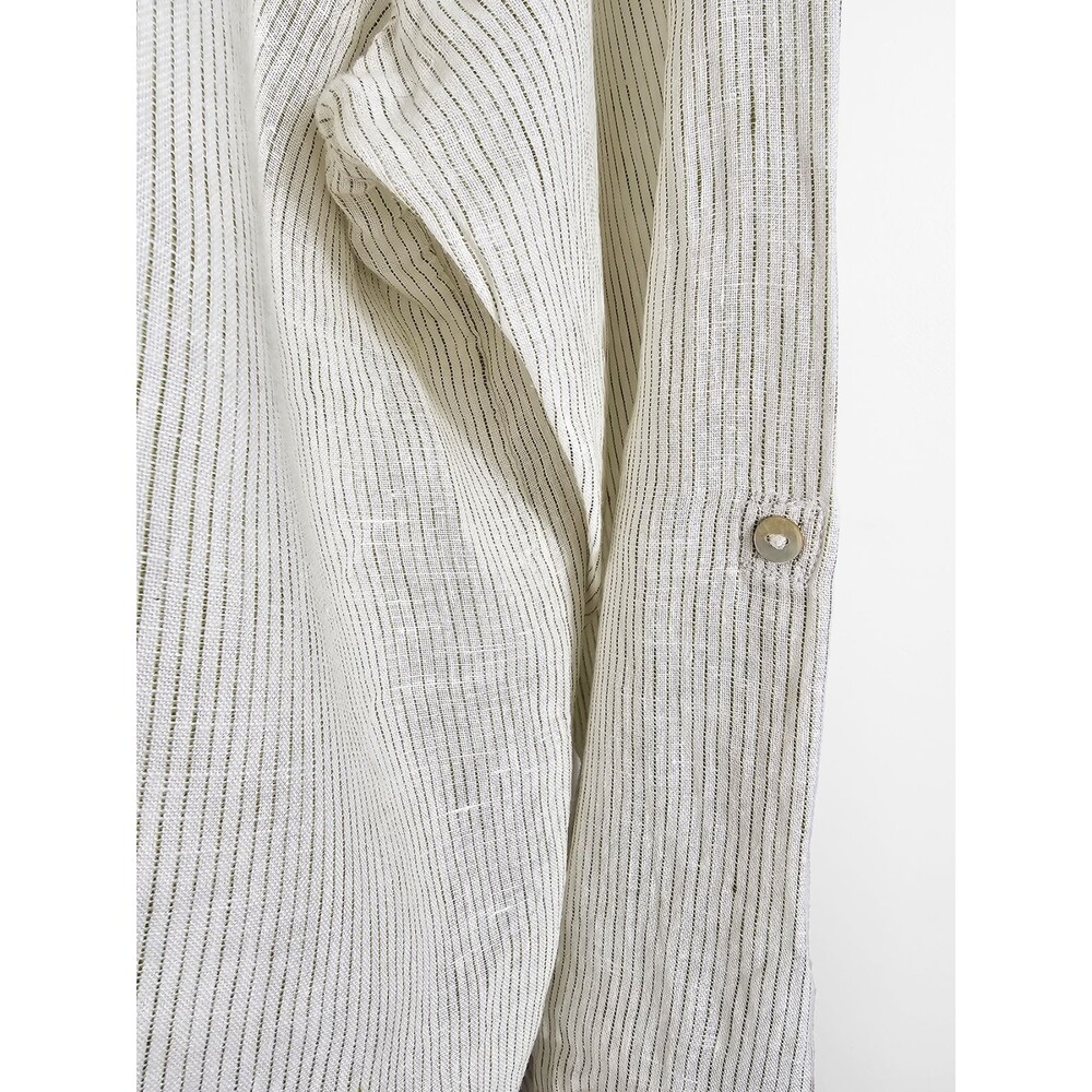 Tahari 2XL Linen White Olive Lagenlook Button Down - Picture 3 of 7
